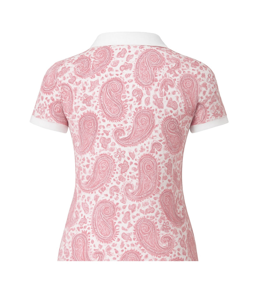 Ladies Sleeveless Zip Polo - Pink Paisley