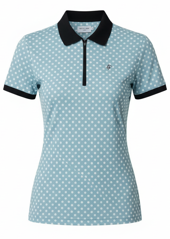 Ladies Zip Polo - Polka Blue