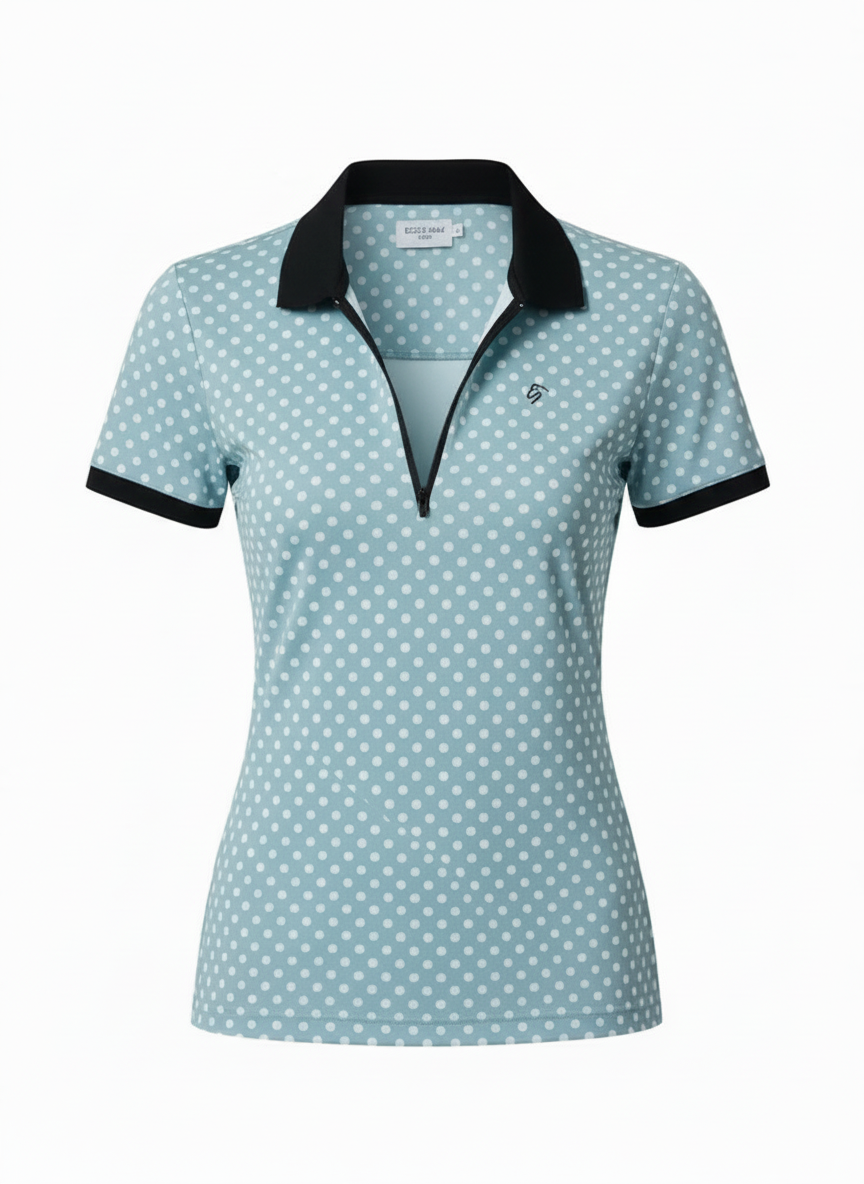 Ladies Zip Polo - Polka Blue