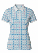 Ladies Zip Polo - Blue & Pink Print