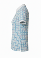 Ladies Zip Polo - Blue & Pink Print