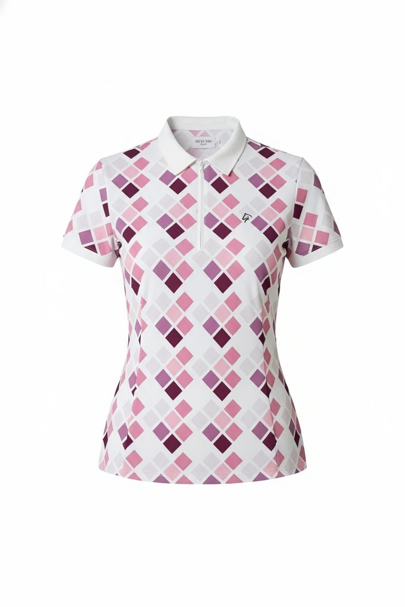 Zip Polo - Geometric Pinks