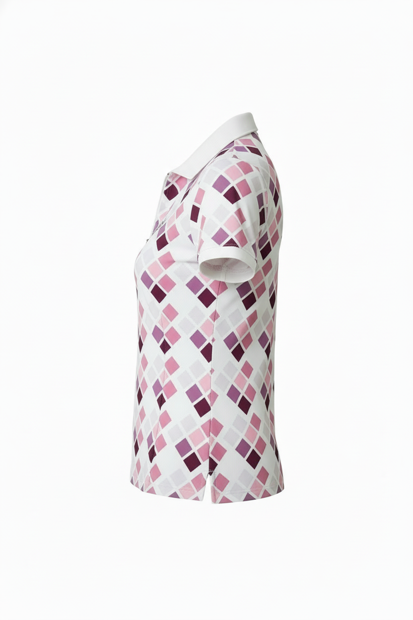 Ladies Zip Polo - Geometric Pinks