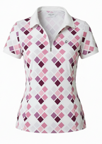 Ladies Zip Polo - Geometric Pinks