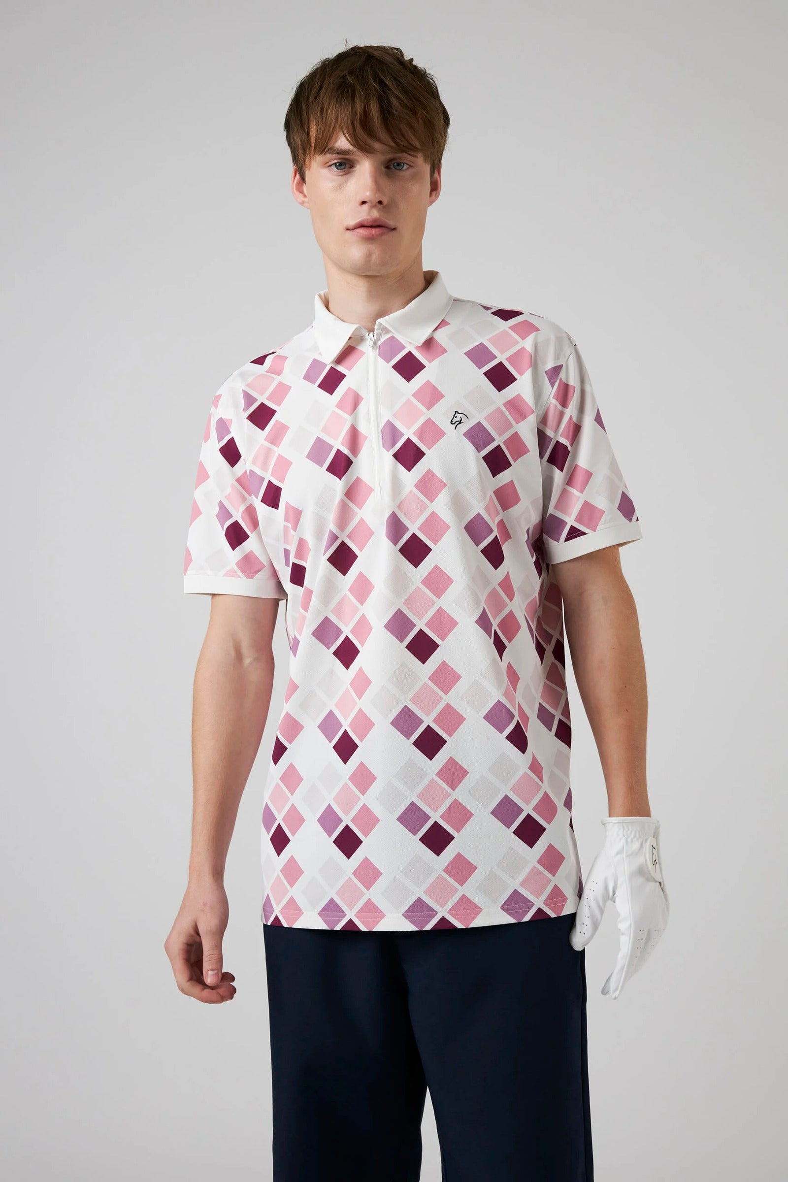 Zip Polo Pink All Over Pattern