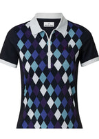 Ladies Zip Polo - Navy Harlequin