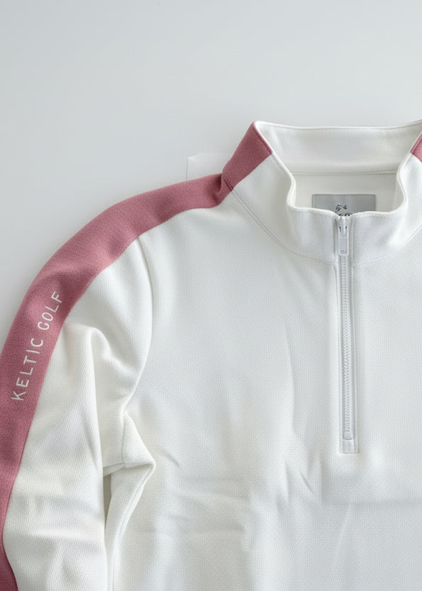 Ladies Fairway Zip Sweater - White & Pink
