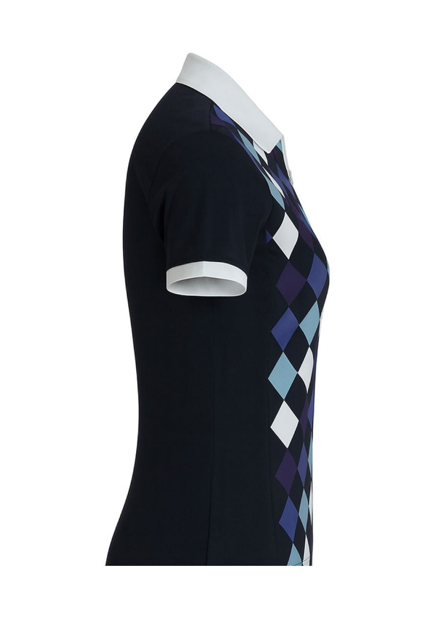 Ladies Zip Polo - Navy Harlequin