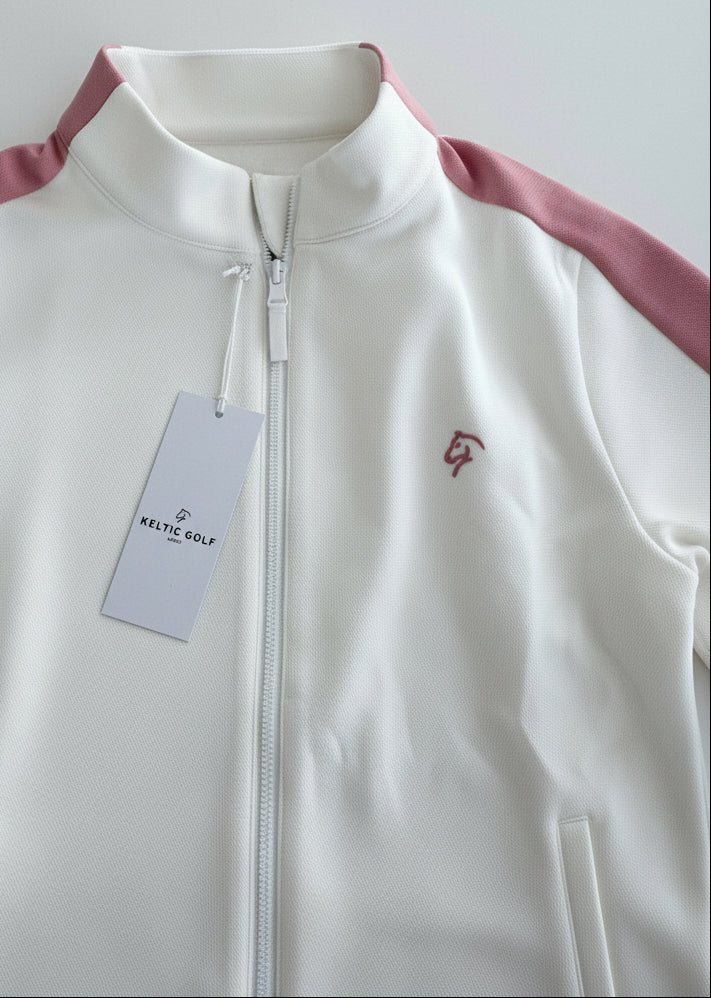Ladies Fairway Zip Sweater - White & Pink