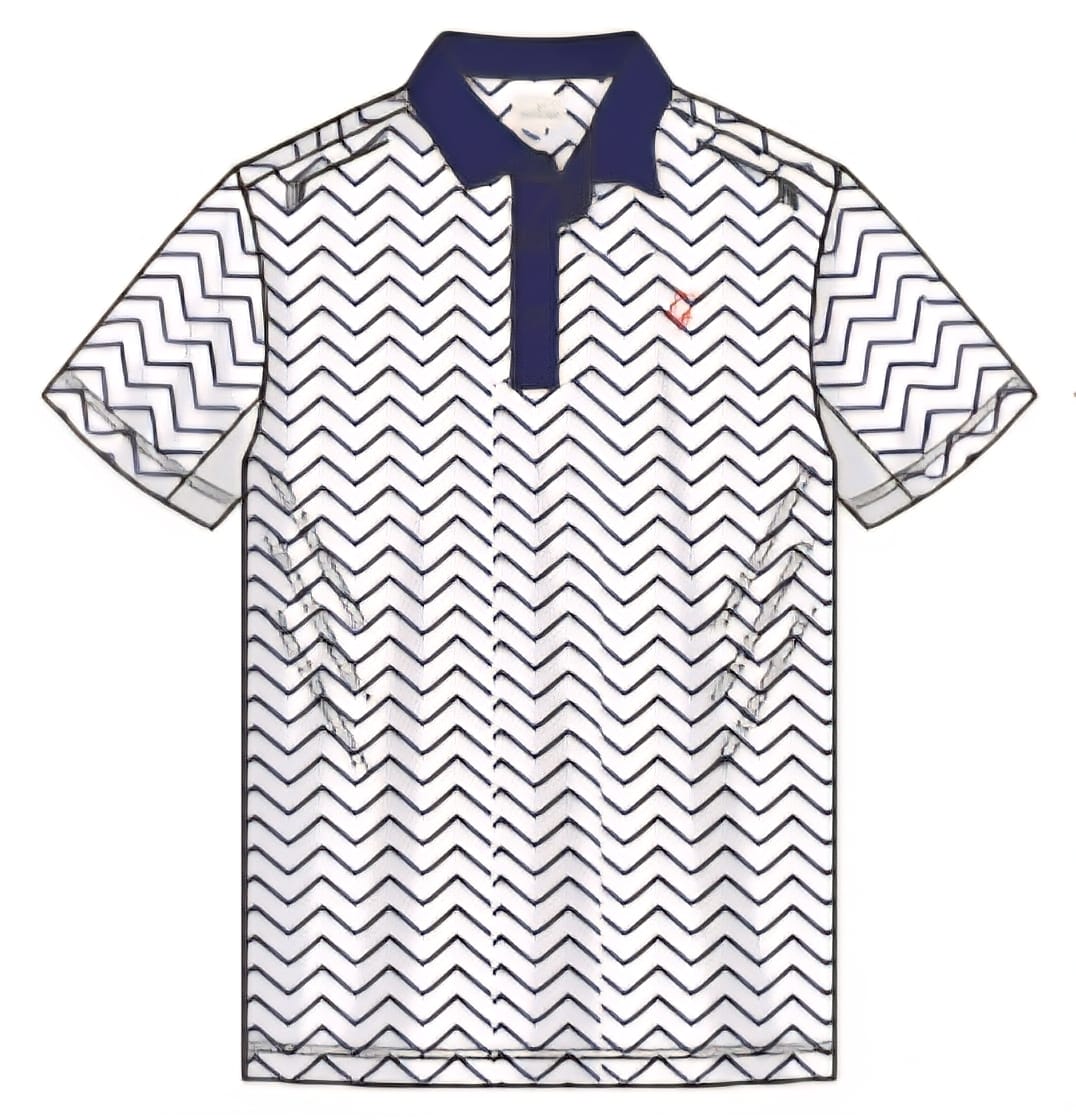 Men’s Premium Polo - White, Navy Zigzag