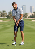 Men’s Premium Polo - White, Navy Zigzag
