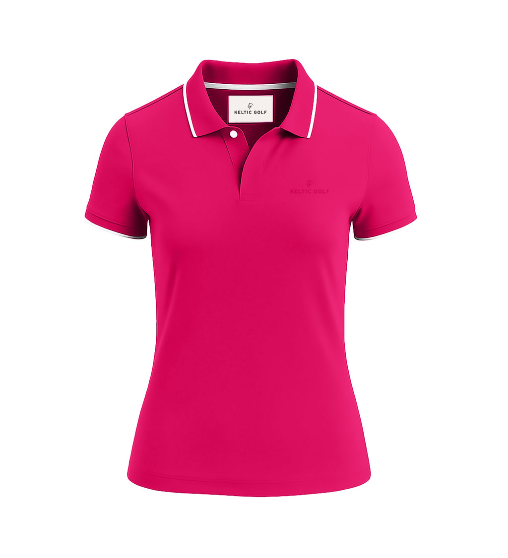 Ladies Button Golf Polo Shirt - Fuchsia Pink