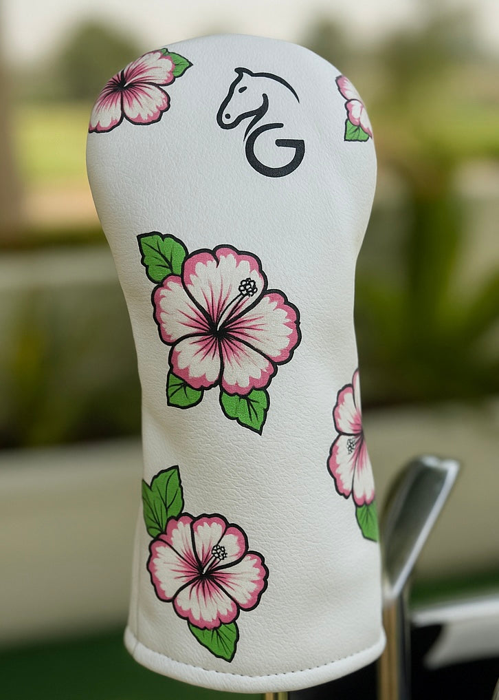 Head Covers - White Hibiscus