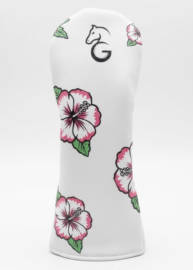 Head Covers - White Hibiscus
