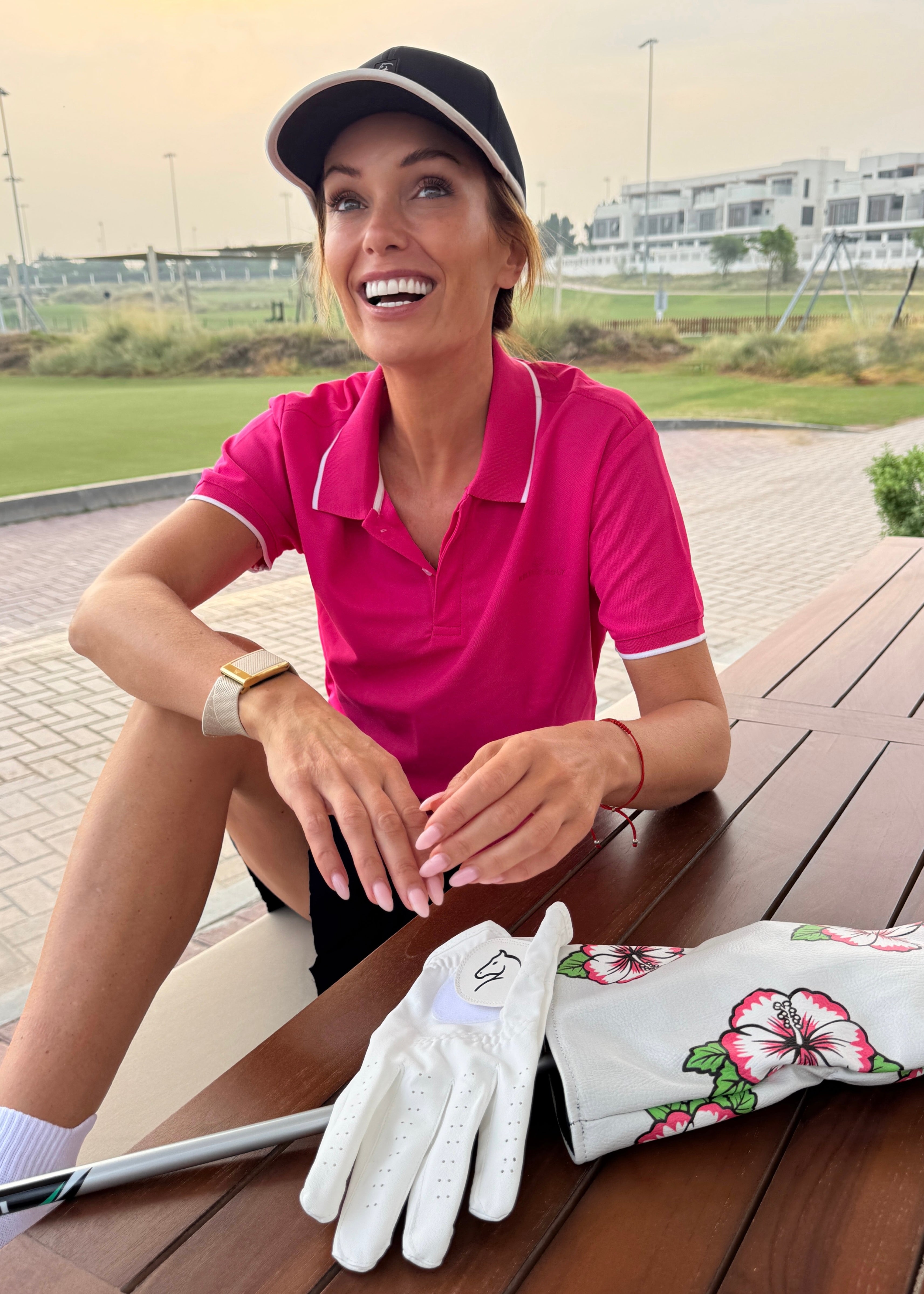 Ladies Button Golf Polo Shirt - Fuchsia Pink