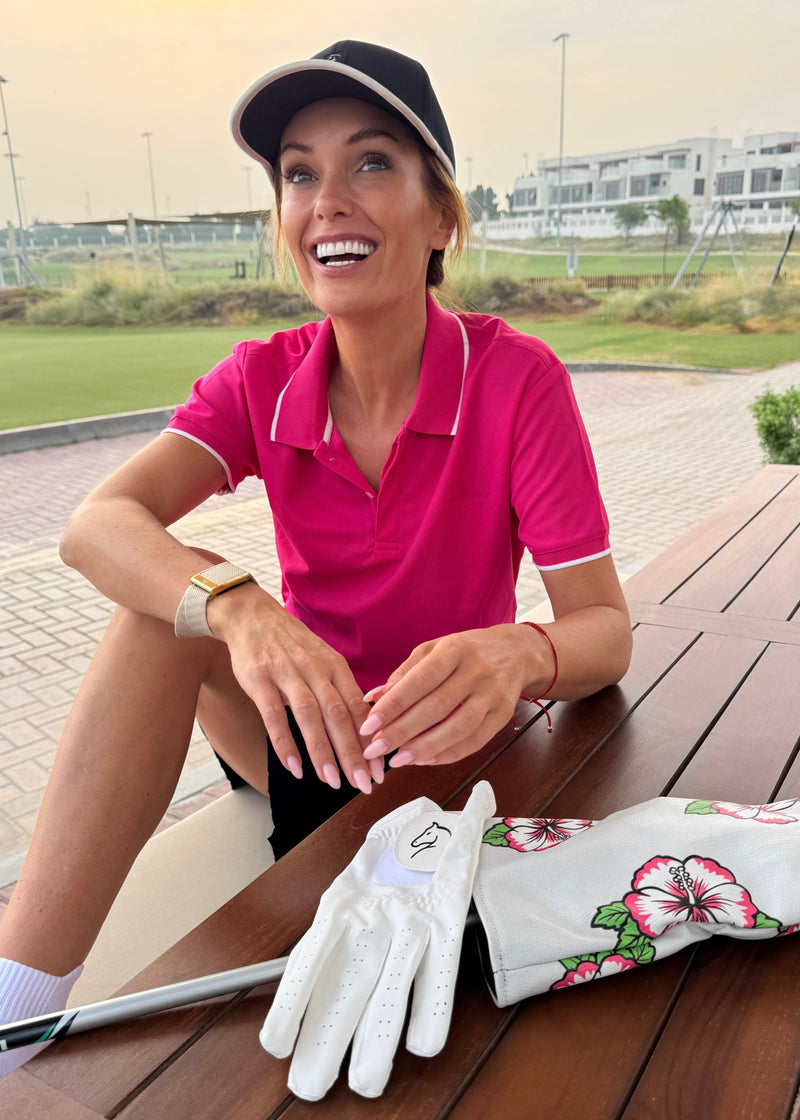 Ladies Button Golf Polo Shirt - Fuchsia Pink