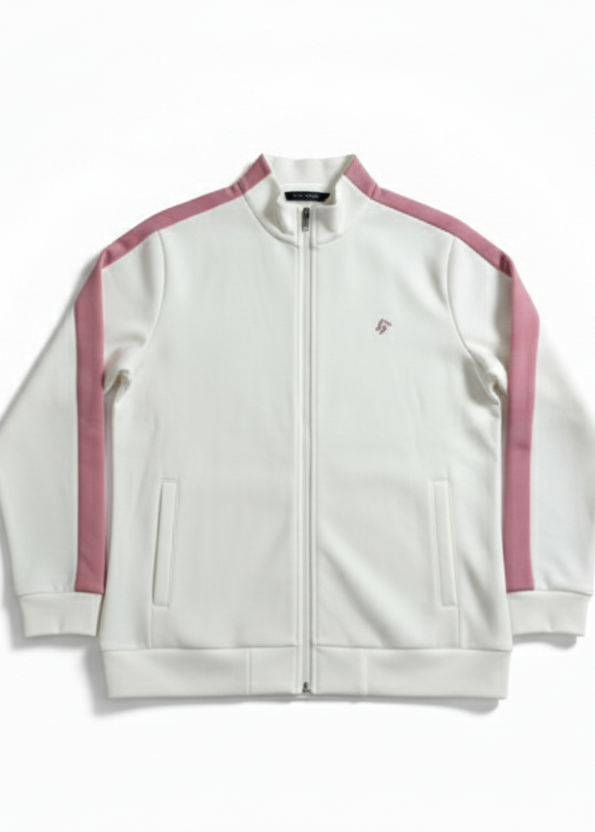 Ladies Fairway Zip Sweater - White & Pink