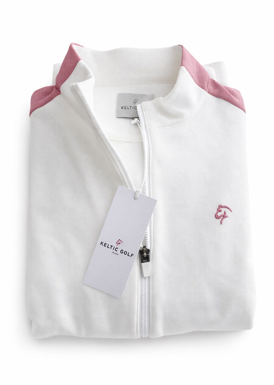 Ladies Fairway Zip Sweater - White & Pink