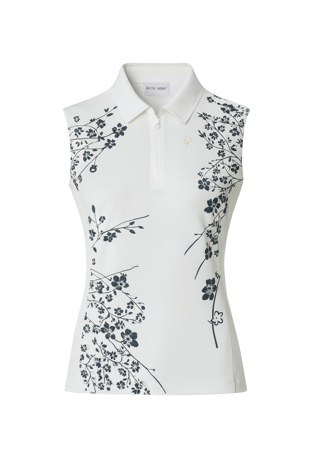 Ladies Zip Polo - White Floral