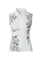 Ladies Zip Polo - White Floral