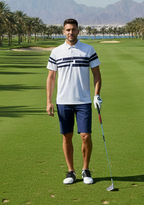 Men's Premium Polo - White/ Navy Stripe