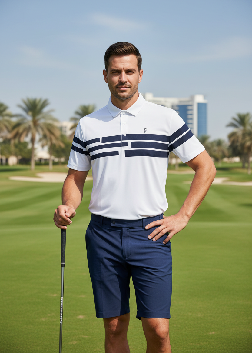 Men's Premium Polo - White/ Navy Stripe
