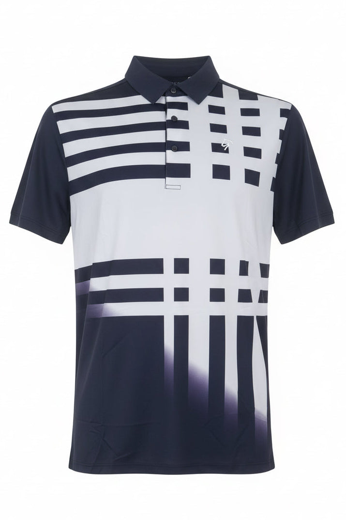Men's Premium Polo - Navy/ Grey Stripe