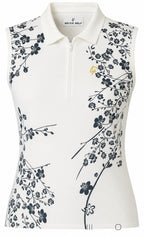 Ladies Zip Polo - White Floral