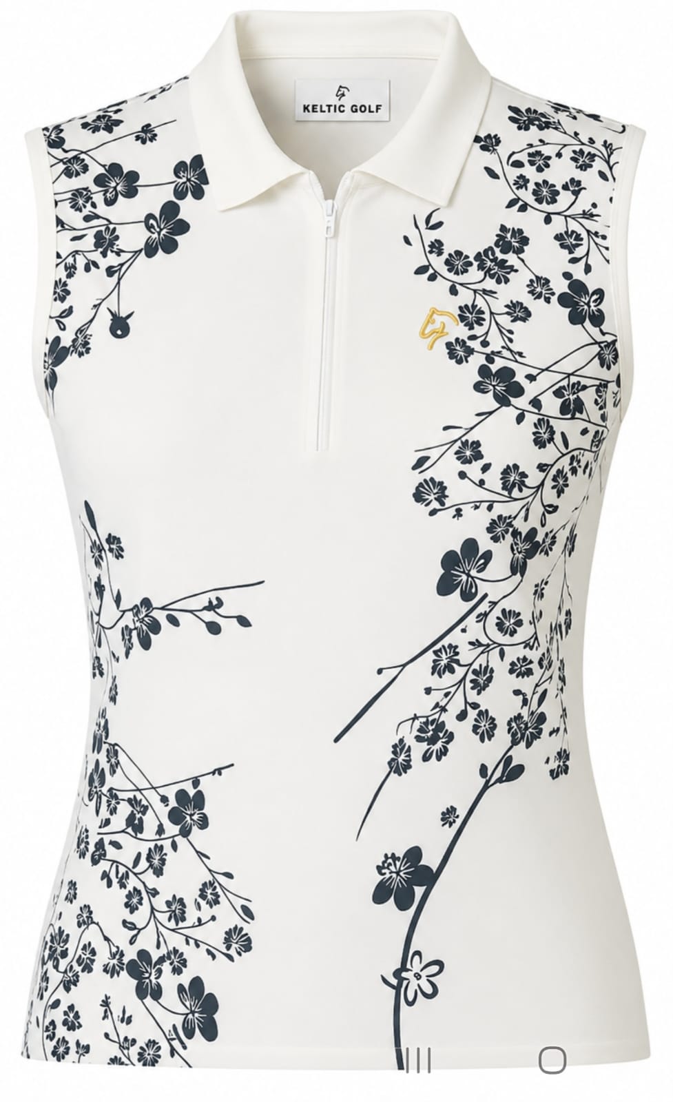 Ladies Zip Polo - White Floral