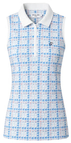 Ladies Zip Polo - Blue & Pink Print