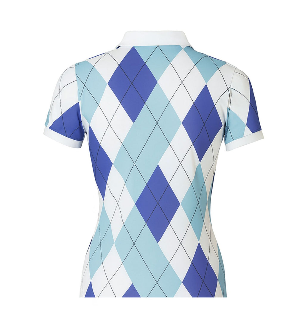 Ladies Zip Polo - Blue Harlequin