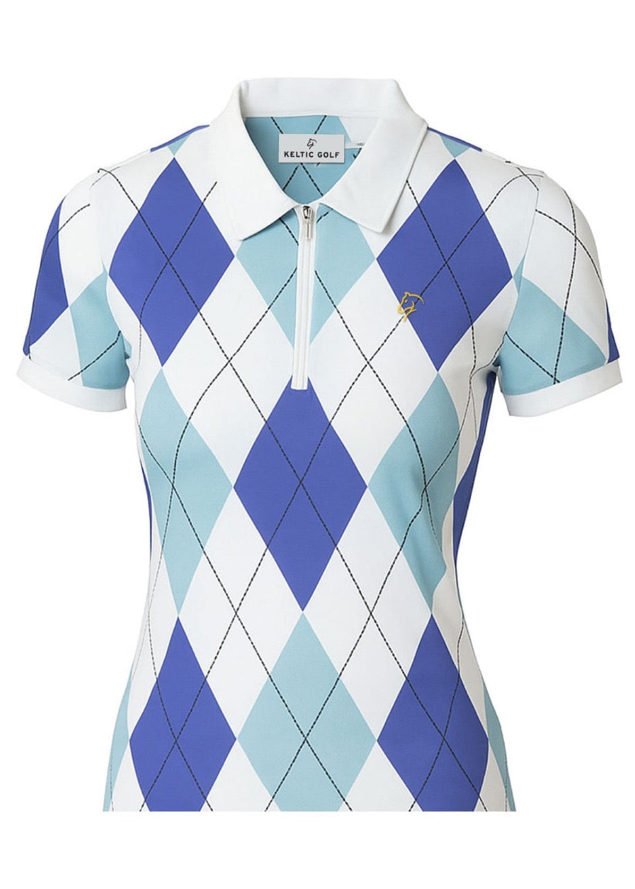 Ladies Zip Polo - Blue Harlequin