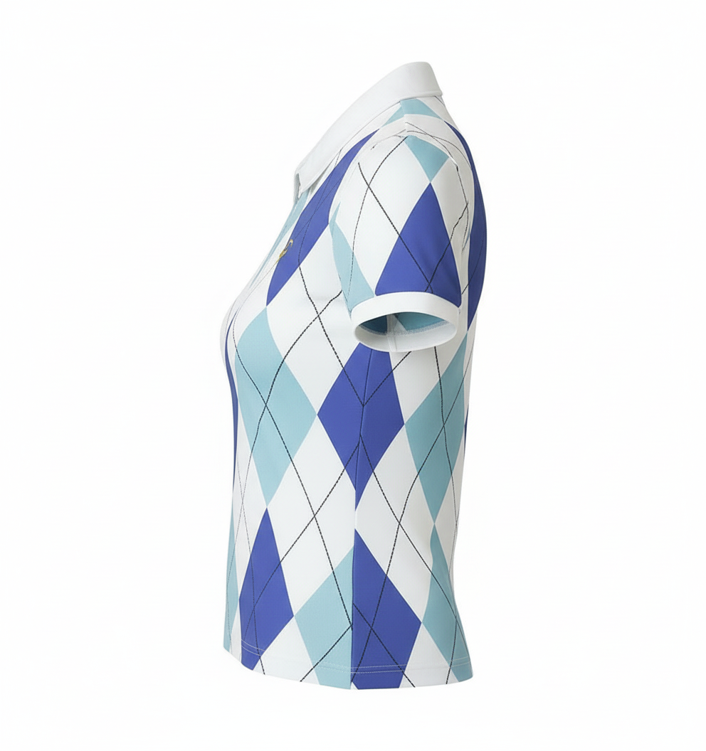 Ladies Zip Polo - Blue Harlequin