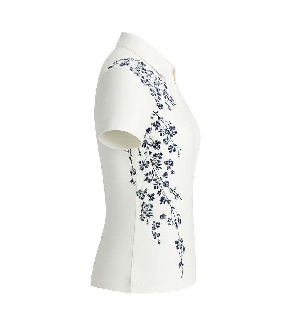 Ladies Zip Polo - White Floral