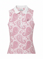 Ladies Sleeveless Zip Polo - Pink Paisley