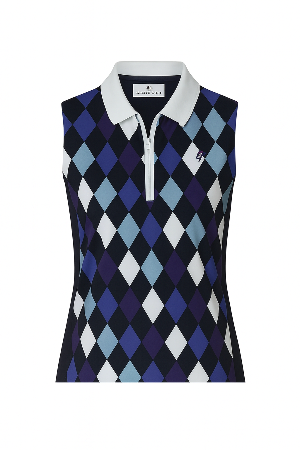 Ladies Zip Polo - Navy Harlequin